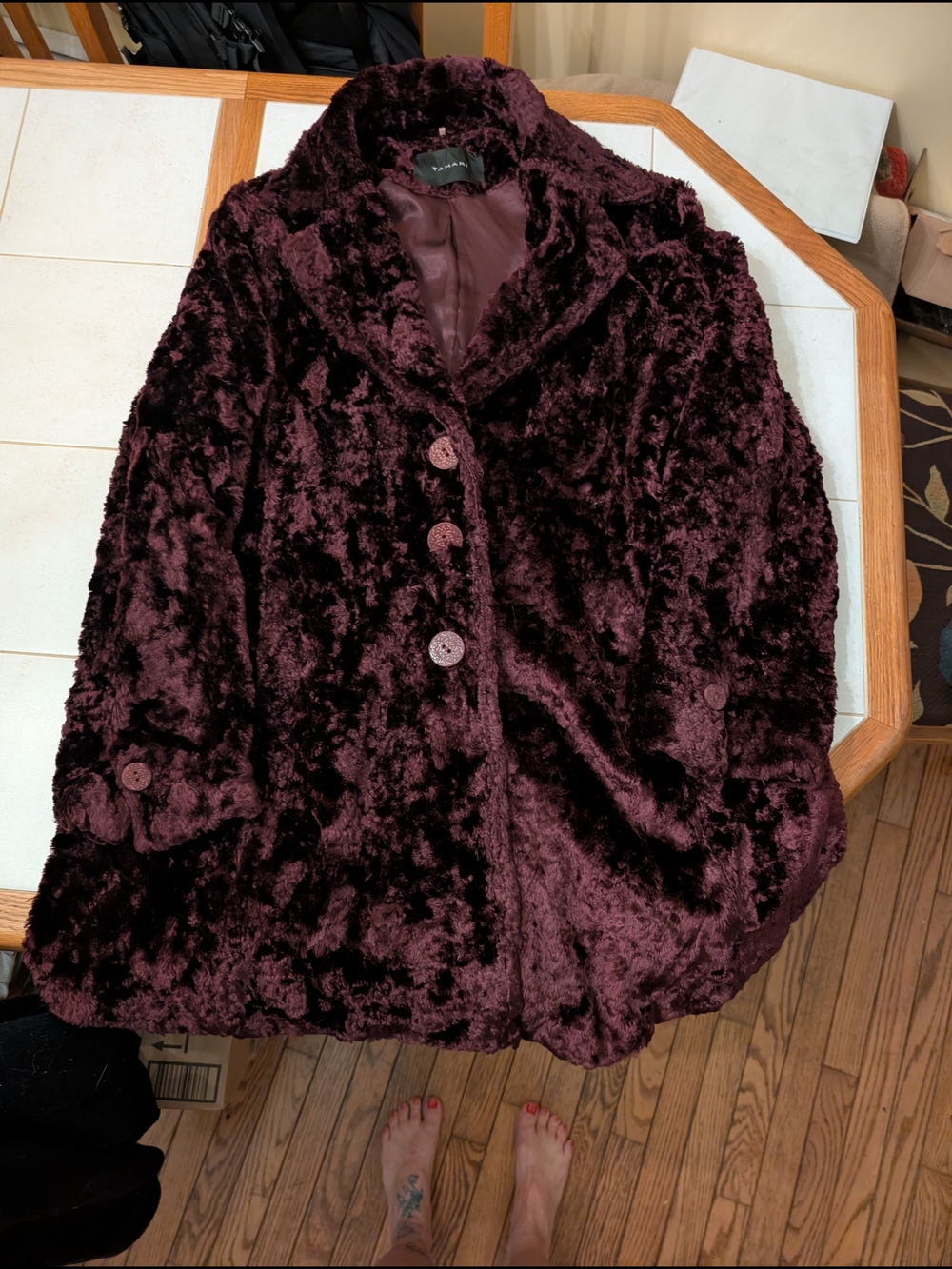 Tahari Plush Teddy Coat in Deep Plum
